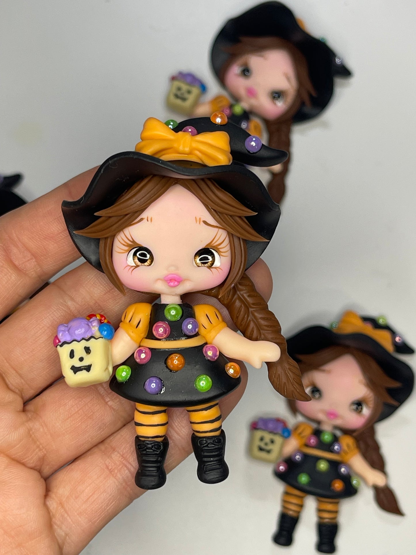 Trick Or Treat Halloween Witch Clay Figurine - HandCrafted