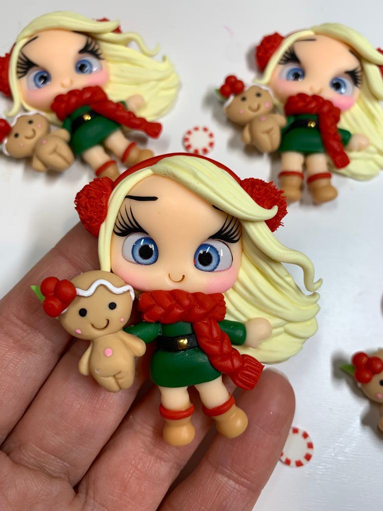 Julie Christmas Girl Clay Figurine - Handmade