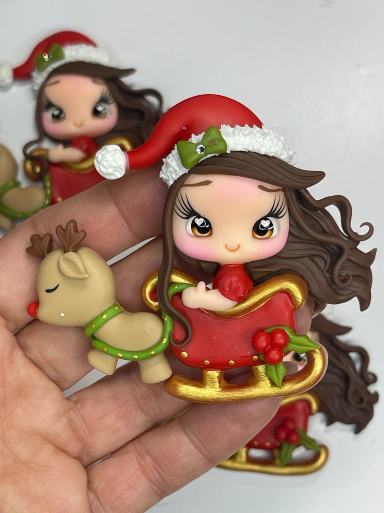 HO HO HO Santa's Sleigh Christmas Clay Figurine - Handmade