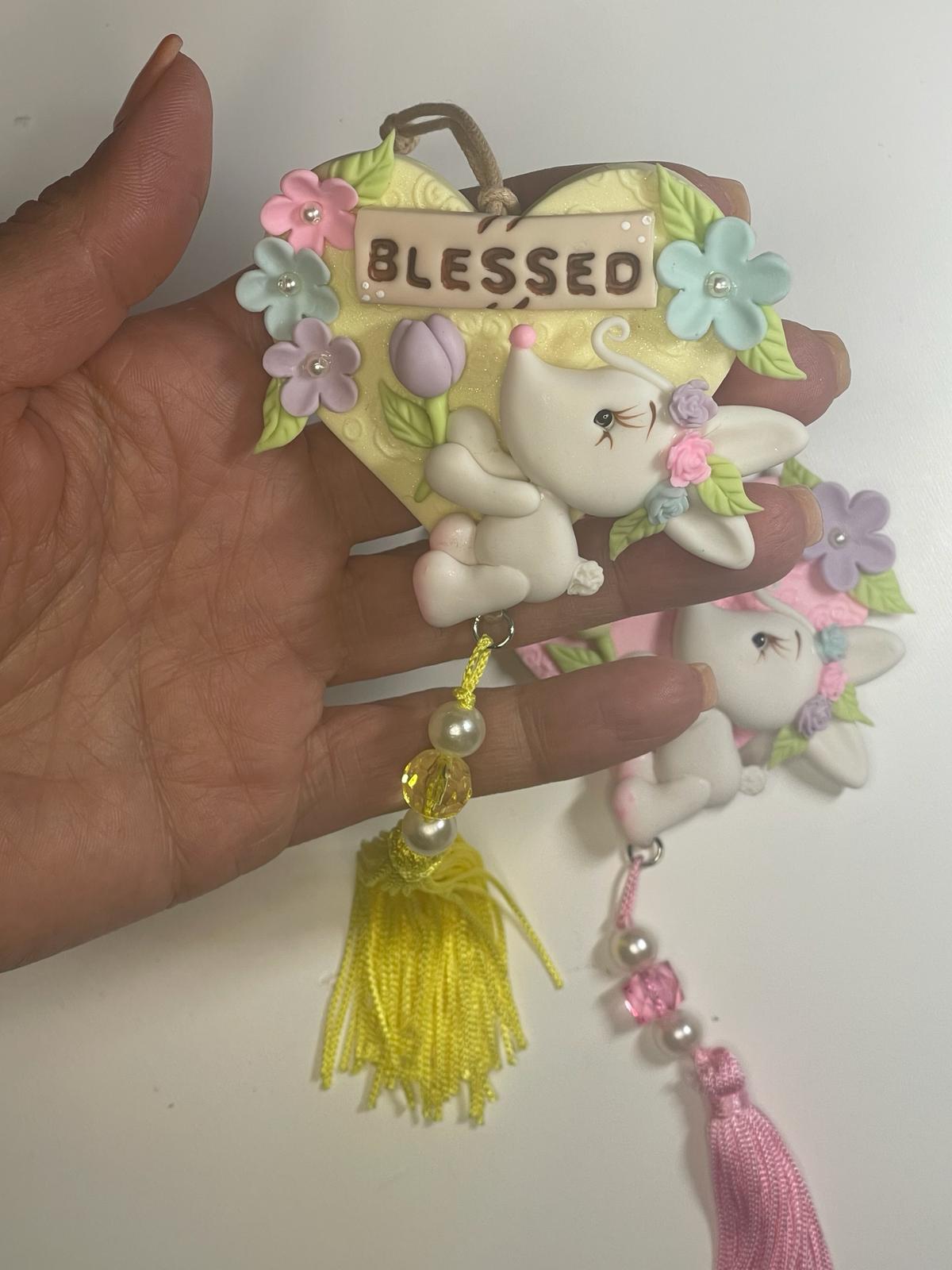 Easter Bunny Hanging Clay Piece - Clay Figurine Handmade