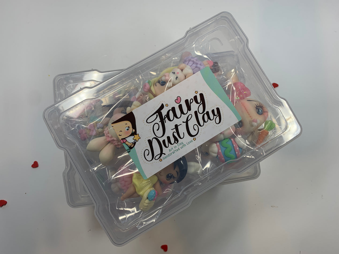 Easter Bunny Surprise Clay Bundle Box, Flat Back Clay Figurine - Handmade