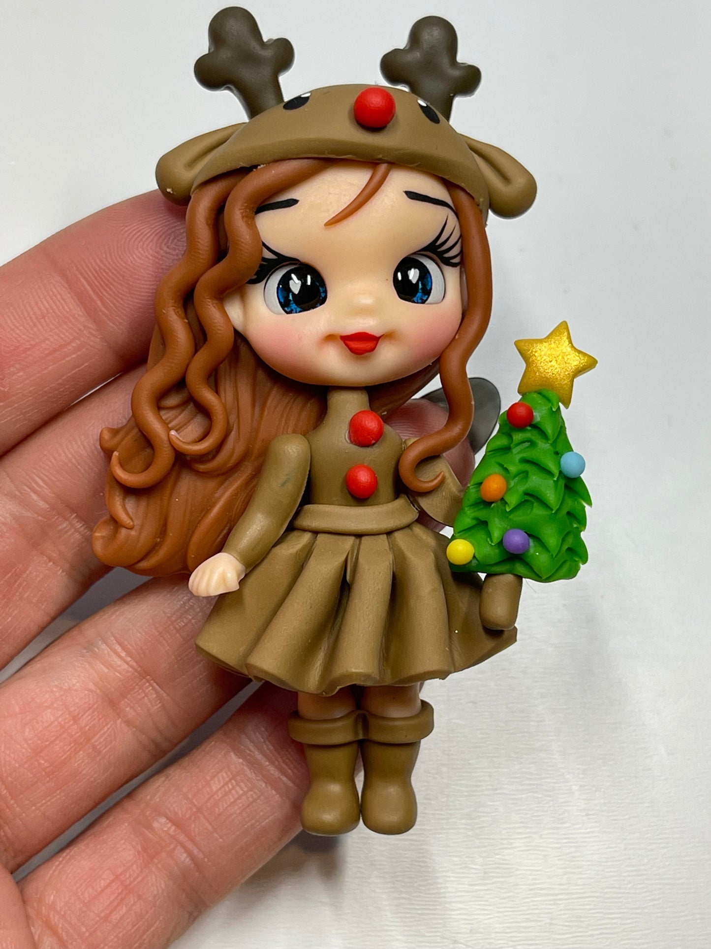 Bianca Christmas Reindeer Clay Figurine - Handmade - Christmas Holiday