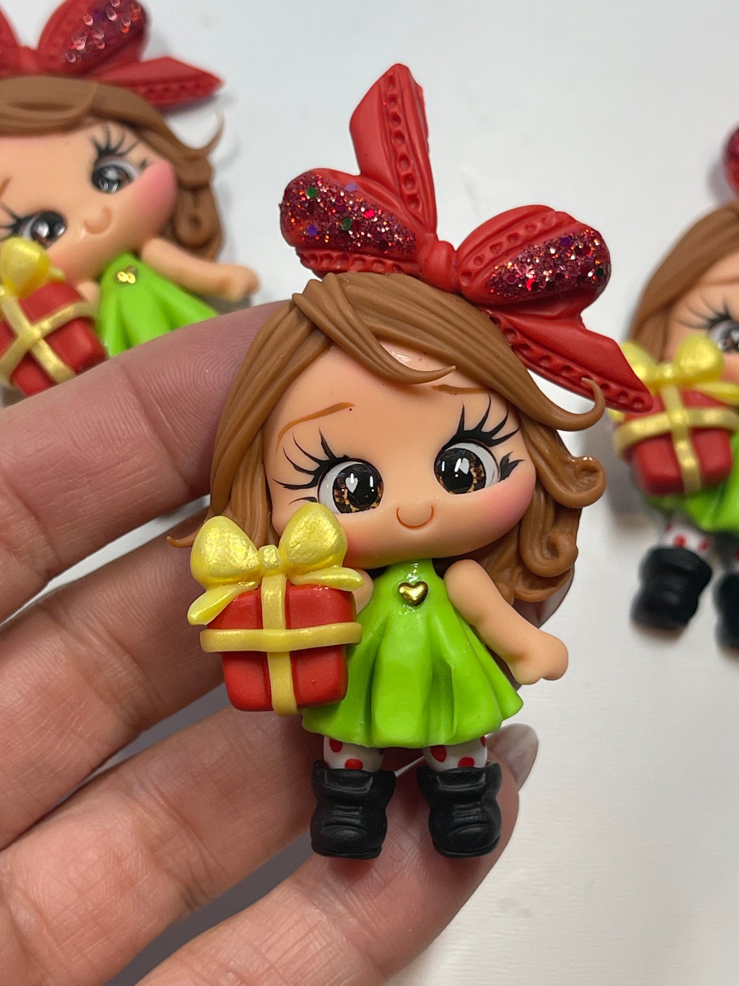 Camila Christmas Girl Clay Figurine - Handmade - Christmas Holiday