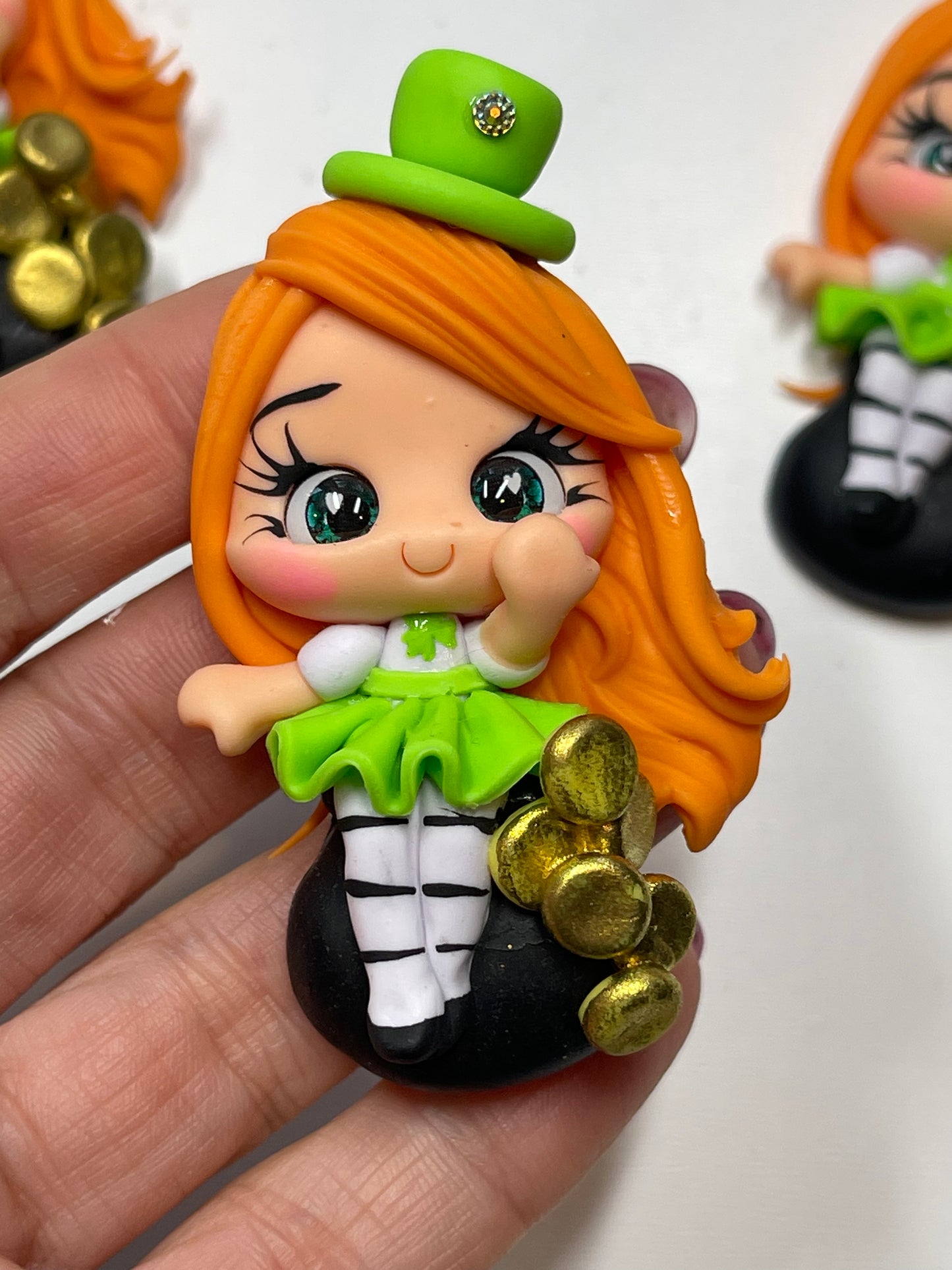 Fiona St. Patrick's Day Girl Clay Figurine - Handmade