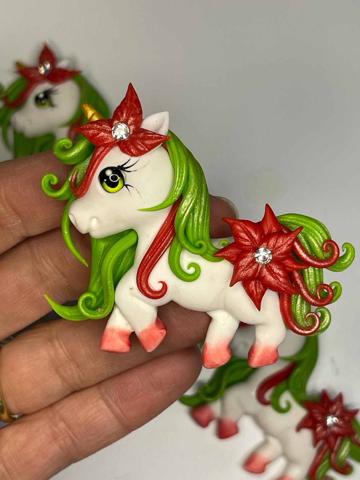 Peppermint Unicorn Clay Figurine- Handmade