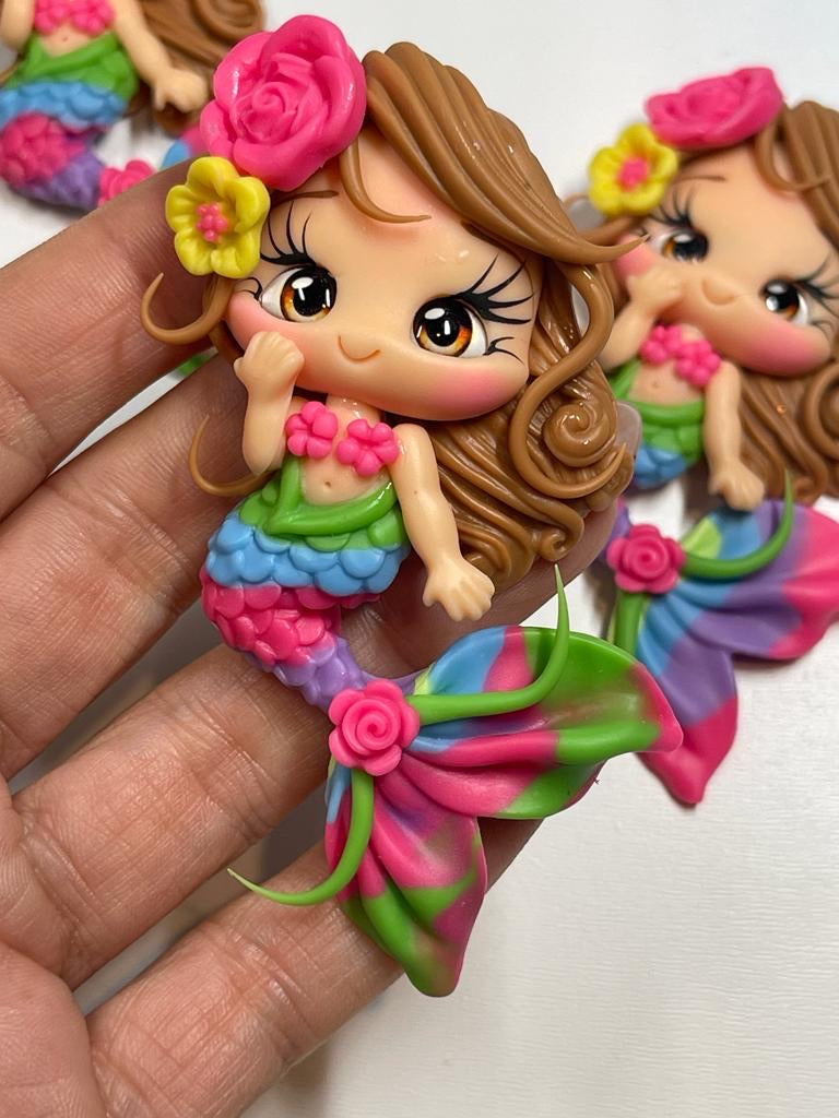 Flora the Spring Mermaid Clay Figurine- Handmade