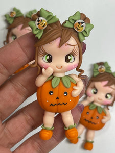 Pumpkin Girl Halloween Clay Figurine - Handmade