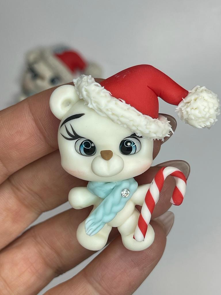 Christmas Teddy Bear Clay Figurine _ Handmade