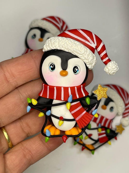 Waddles The Christmas Pinguin Clay Figurine - Handmade