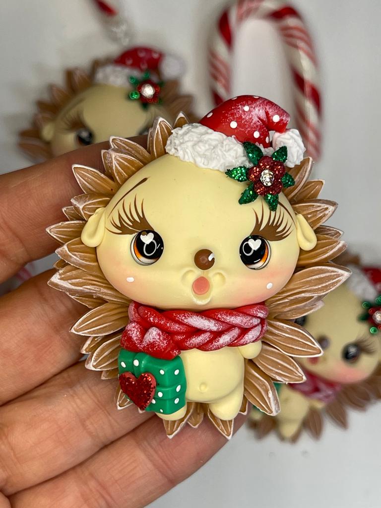 Merry and Bright Hedgehog Christmas Clay Figurine