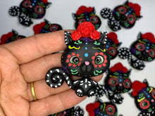 Load image into Gallery viewer, Inky the Sugar Skull Black Cat - Handmade Clay - Hand painted Limited Edition
