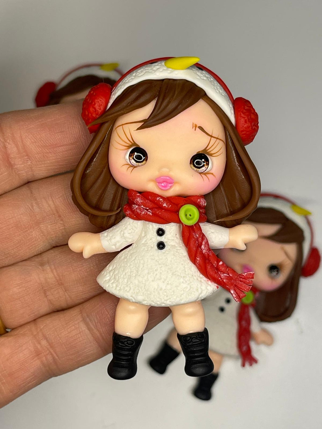 Snowy Girl Christmas Clay Figurine - Handmade
