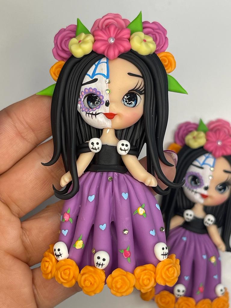 Camila The Sugar Skull Clay Figurine- Handmade