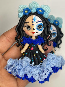 Marisa The Sugar Skull Clay Figurine - Handmade