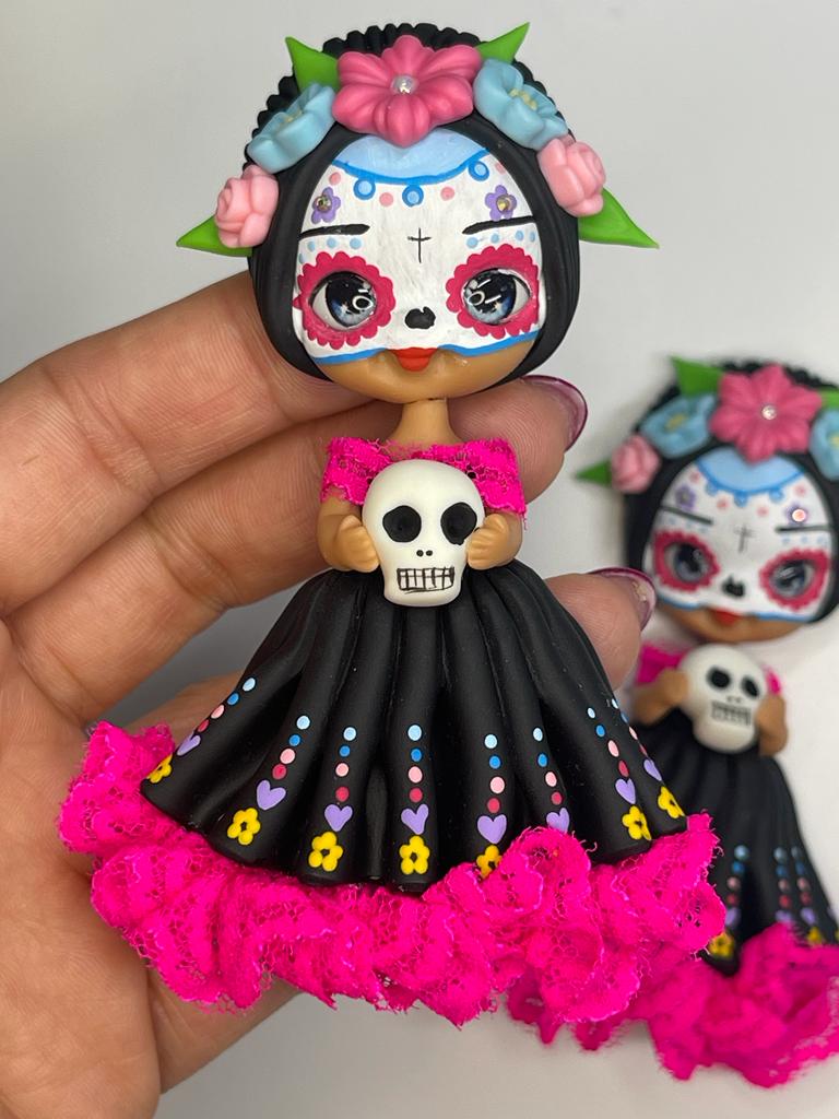 Karen The Sugar Skull clay Figurine - Handmade