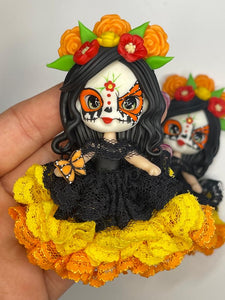 Martha The Sugar Skull Clay Figurine - Handmade