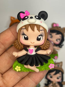 Panda Bear Girl Clay Figurine - Handmade