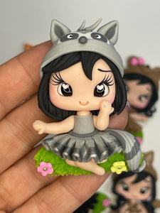 Little Raccoon Girl Cry Figurine - Handmade