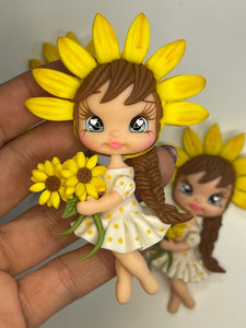 Flora The Sunshine Sunflower Girl - Clay Figurine - Handmade