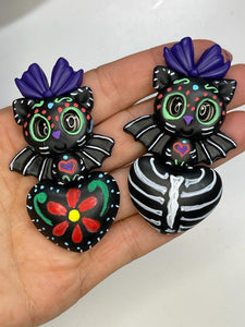 Sugar Skull Bat and Heart Handpainted - Limited Edition