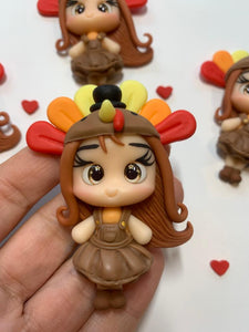 Turkey Girl Thanksgiving Clay Figurine - Handmade