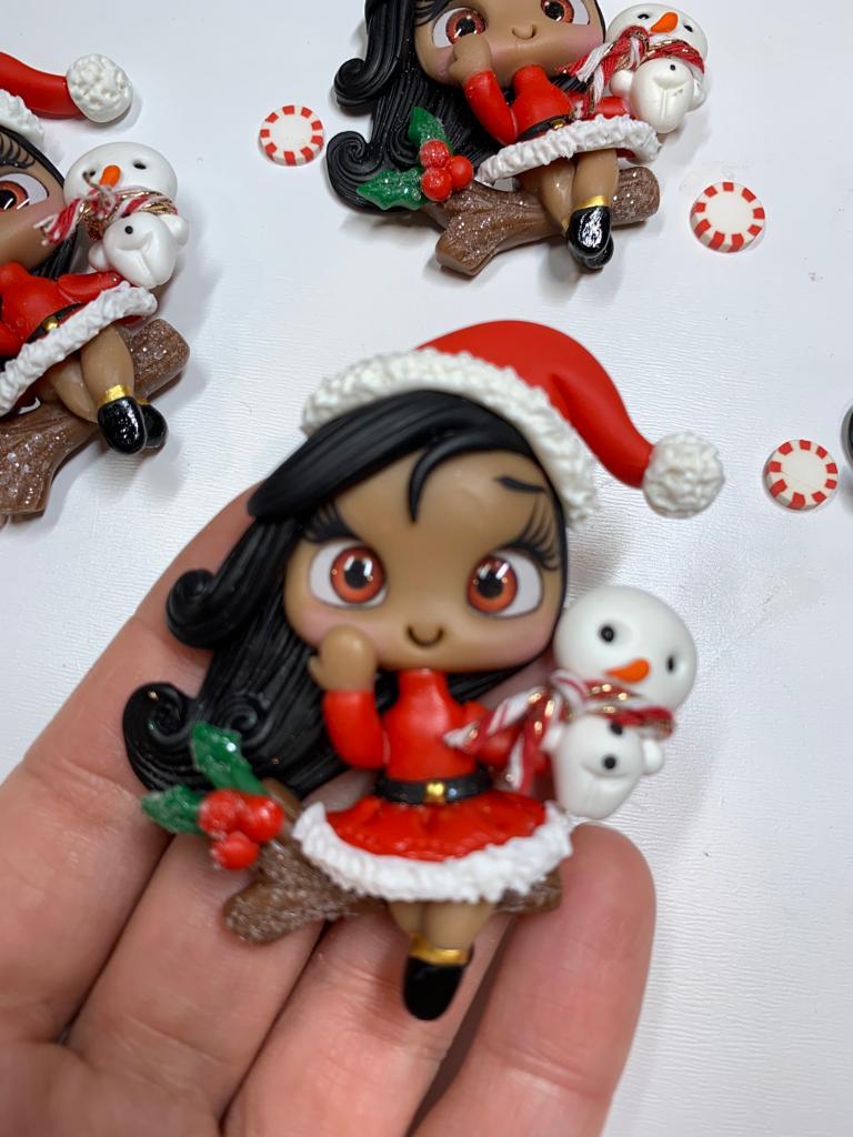 Laura The Christmas Girl Clay Figurine - Handmade