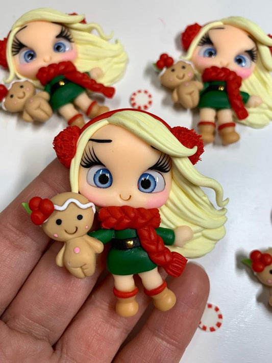 Julie Christmas Girl Clay Figurine - Handmade