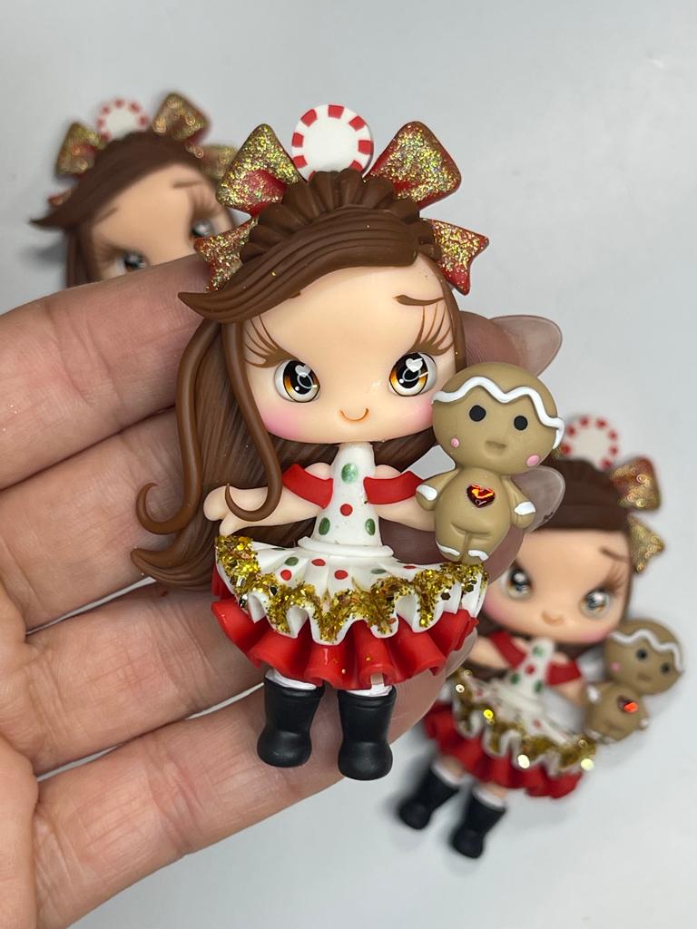 Ginger Cookie Christmas Girl Clay Figurine - handmade