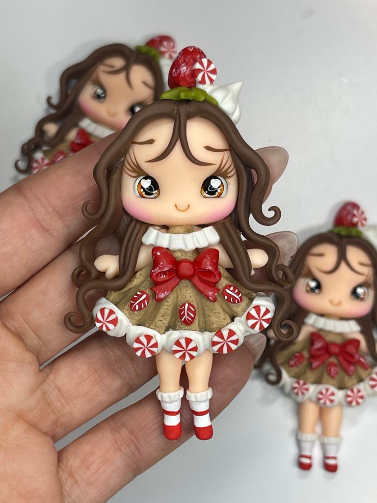 Peppermint Candy Christmas Girl Clay Figurine - Handmade