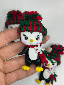 Popsicle The Penguin Clay Figurine - Handmade and Hand Knitted Beanie