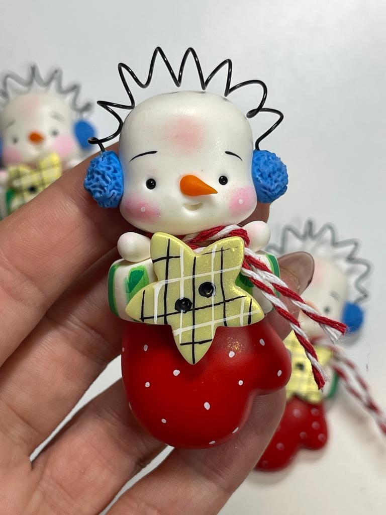 Buttons The Snowman Christmas Clay Figurine - Handmade