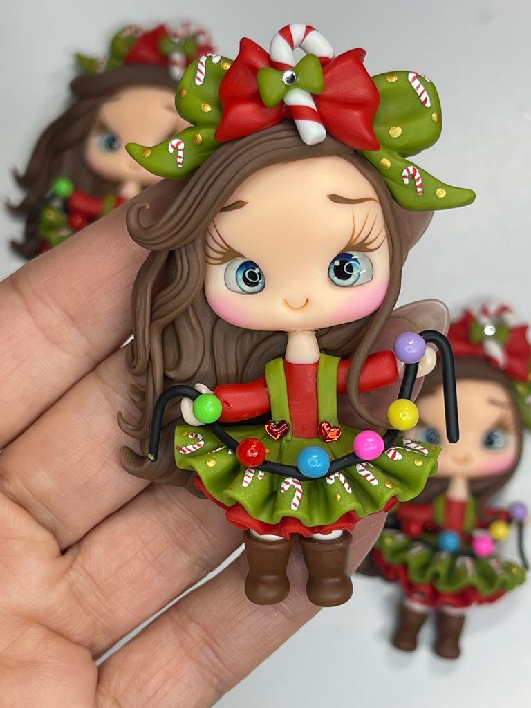 Deck the Halls Christmas Girl Clay Figurine - Handmade