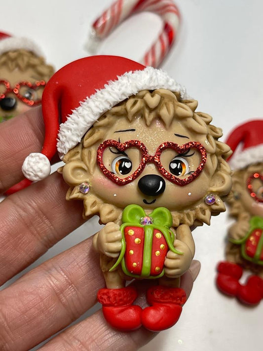 Jingles The Christmas Hedgehog Clay Figurine - Handmade