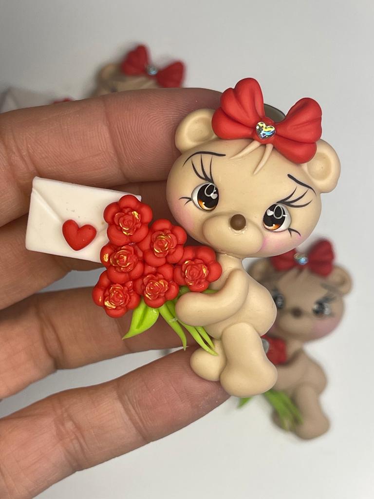 Penelope Valentine's Teddy Bear Clay Figurine - Handmade