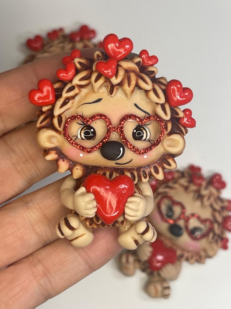 Be mine Valentine's hedgehog Clay Figurine -- Handmade