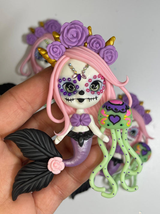Gabriela The Sugar Skull mermaid Clay Figurine