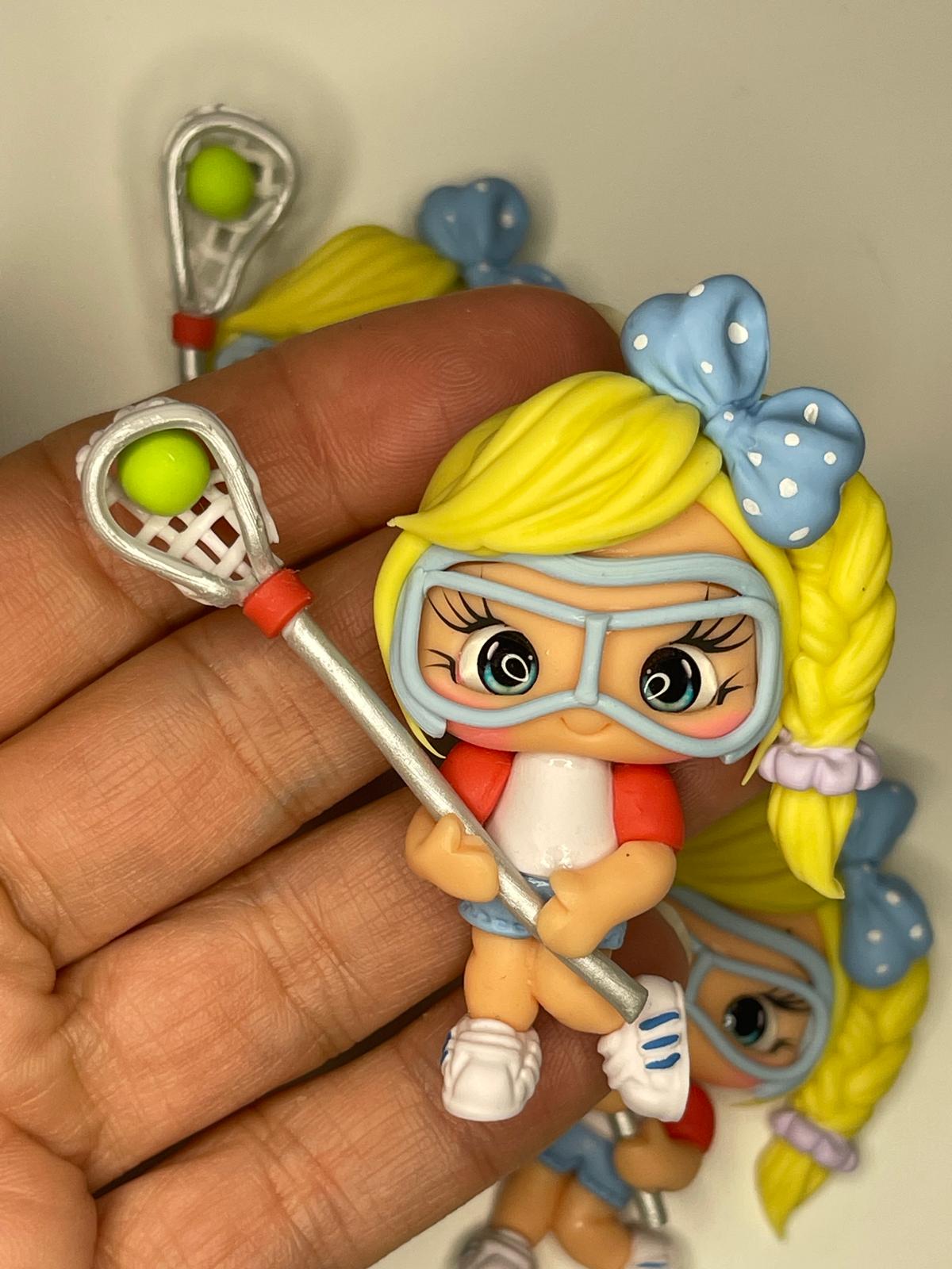 The Lacrosse Girl Player - Handmade Clay Figurine - Sports Collection