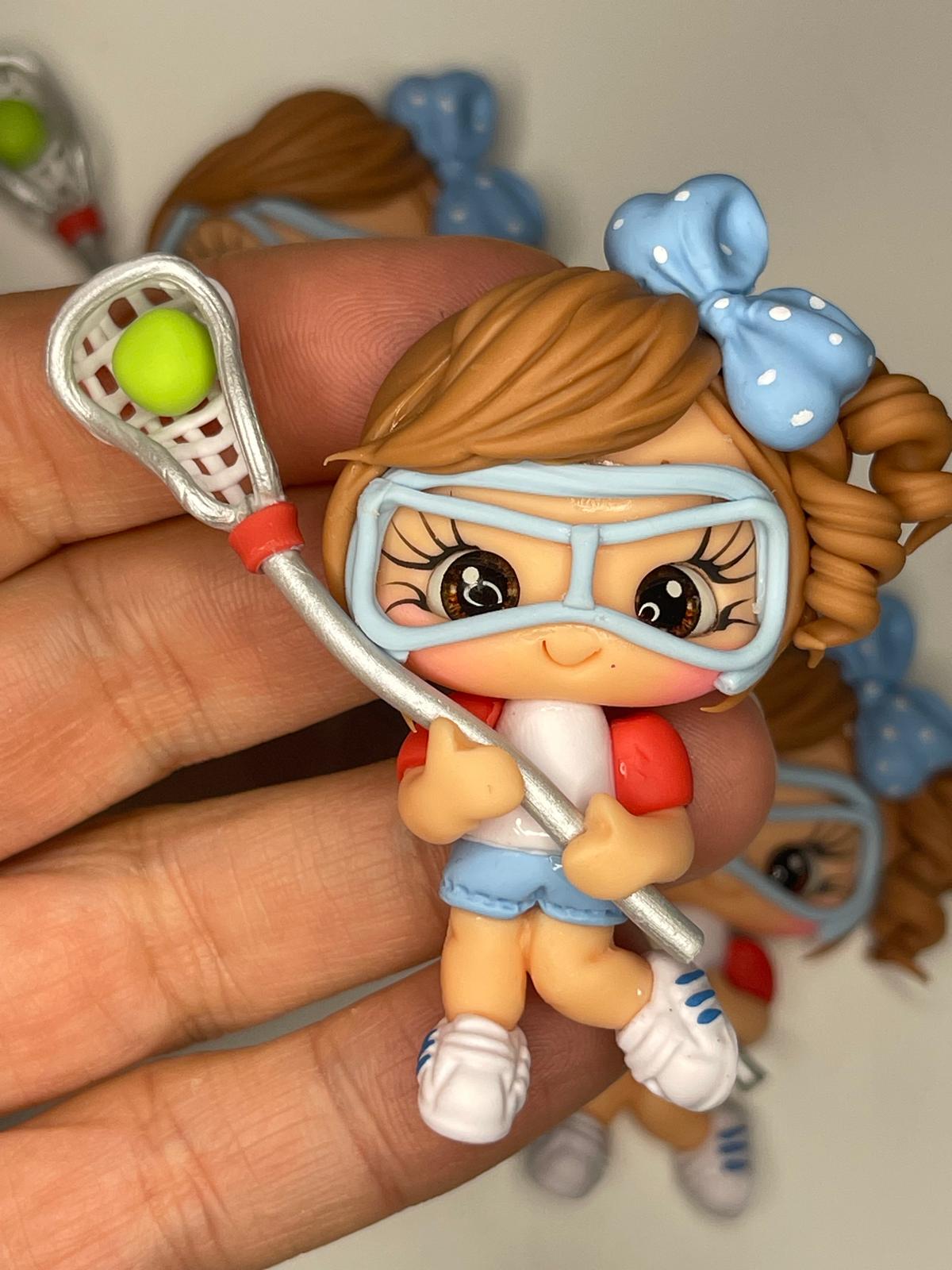 The Lacrosse Girl Player - Handmade Clay Figurine - Sports Collection