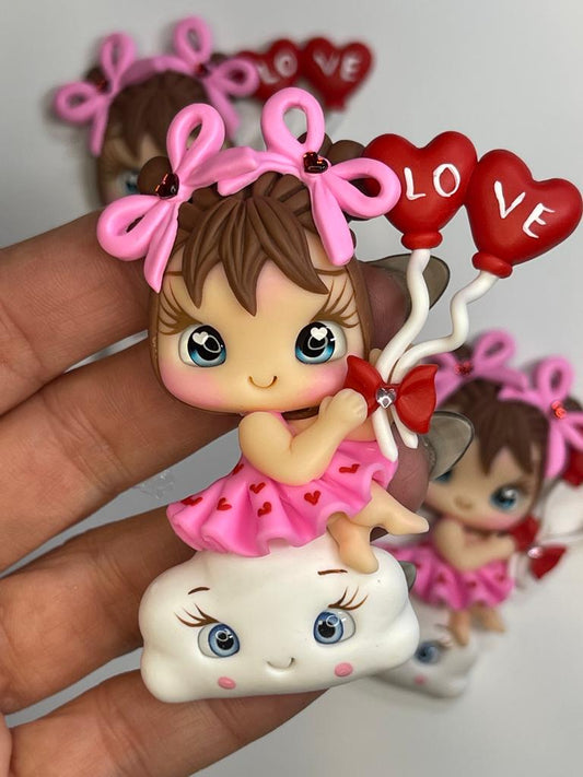 On Cloud 9 Valentine's Clay Figurine  - Handmade