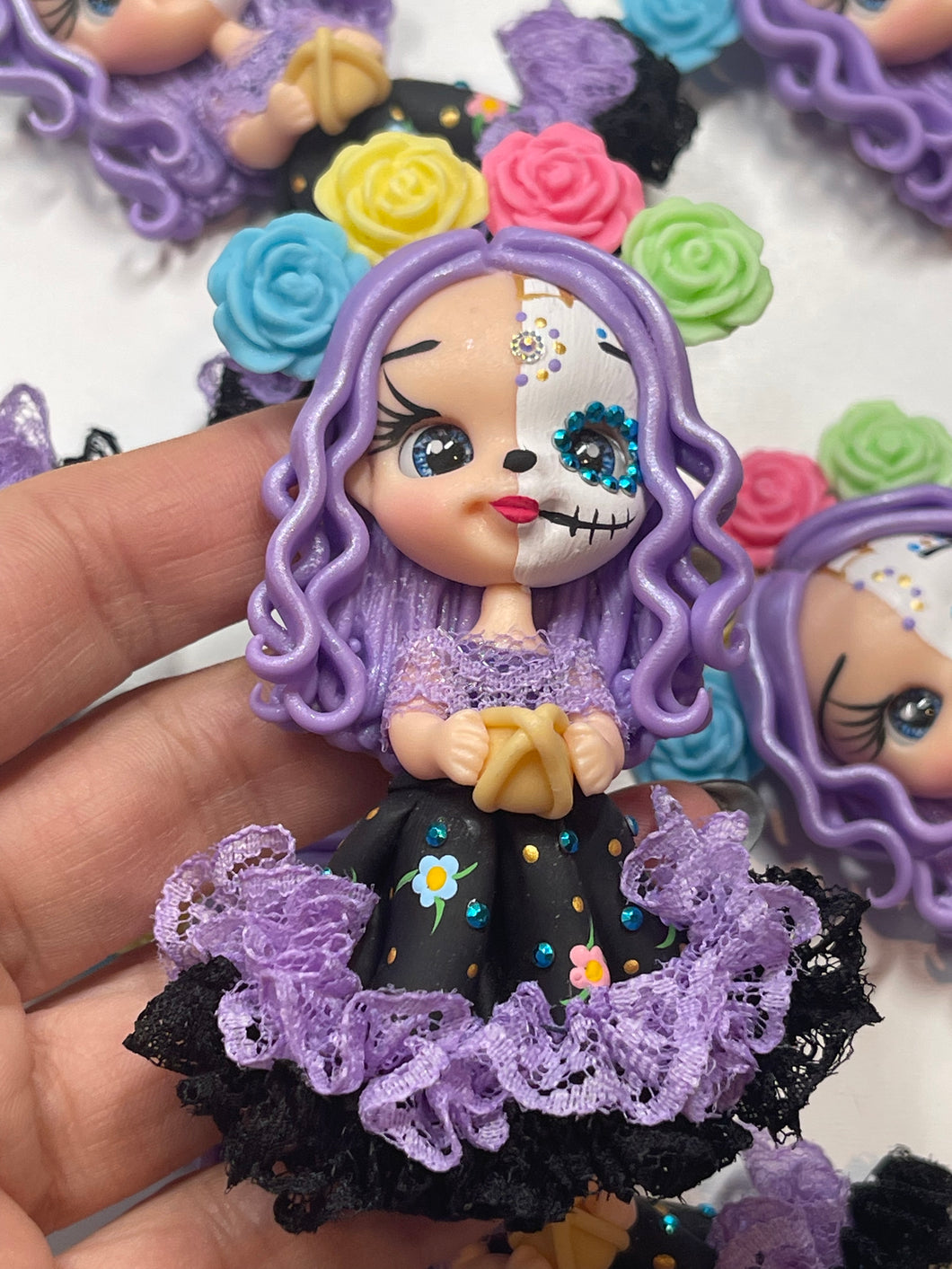 Alejandra The Sugar skull Clay Figurine - Handmade