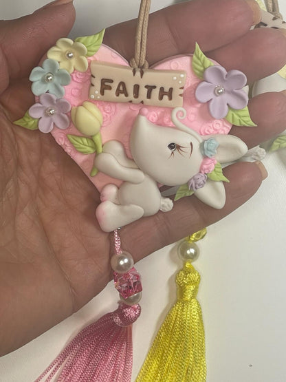Easter Bunny Hanging Clay Piece - Clay Figurine Handmade