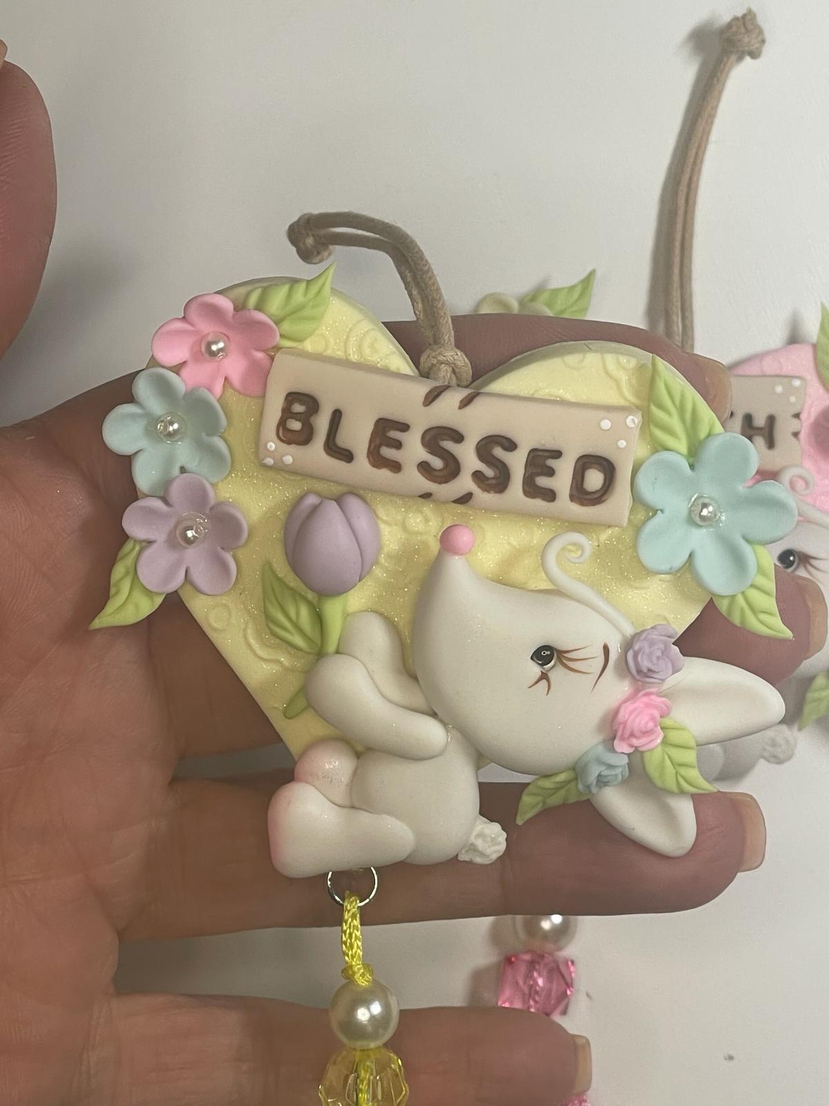 Easter Bunny Hanging Clay Piece - Clay Figurine Handmade