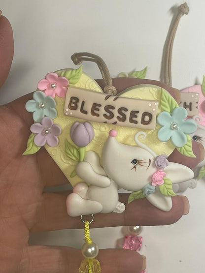 Easter Bunny Hanging Clay Piece - Clay Figurine Handmade