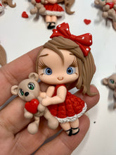 Load image into Gallery viewer, Amy  the Valentine’s Girl  Clay Embellishment - Flat Back Clay Figurine
