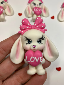 Vanilla the Love Bunny Clay Embellishment - Flat Back Clay Figurine - Valentine’s Day - Holidays