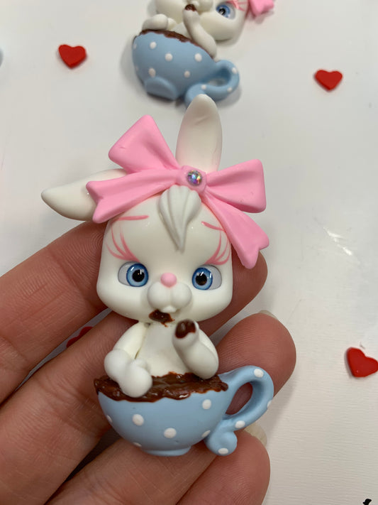 Marshmallow Easter  Girl Bunny Clay Embellishment - Flat Back Clay Figurine - Easter bunny   - Holidays