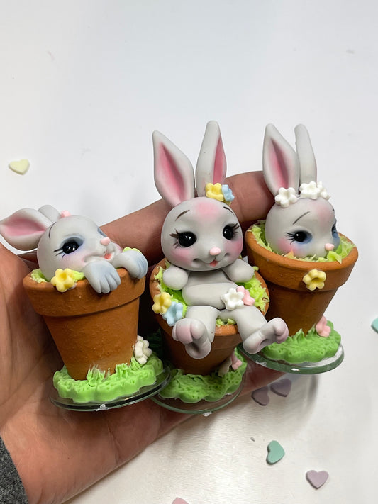 Bunny Set Of Three Clay Figurines- Desk Buddies
