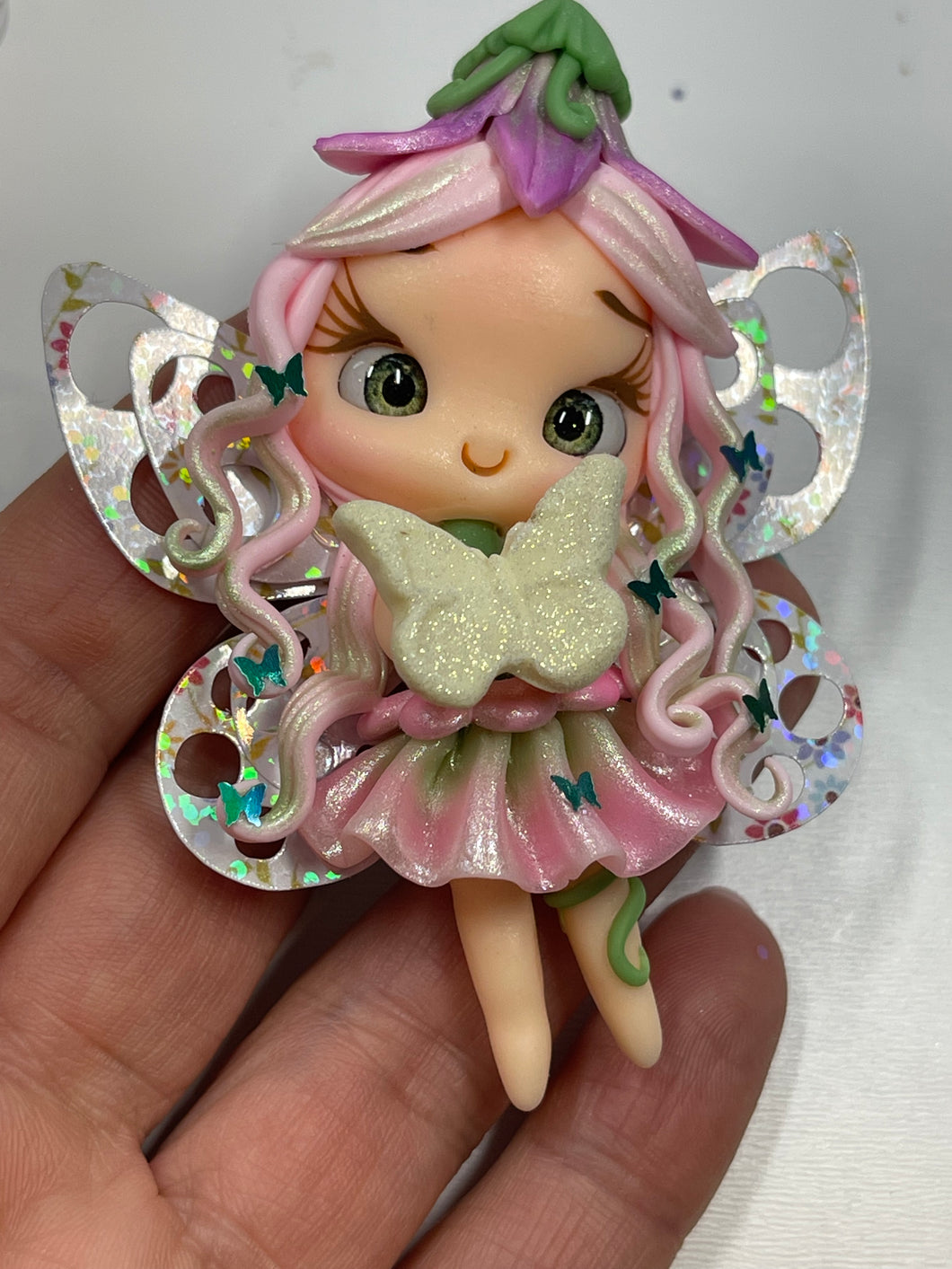 Lucy The Spring Fairy Clay Figurine, Flat Back Clay