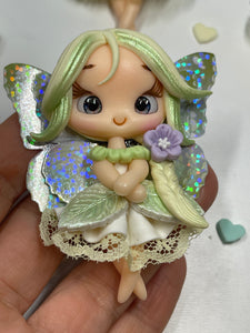 Harmony The Lemon Fairy Spring Clay Figurine, Flat Back Clay - Handmade