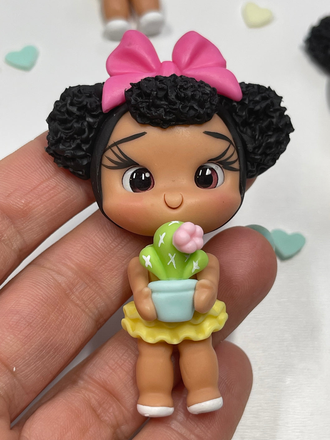 Kiara Cactus Girl Clay Figurine, Flat Back Clay